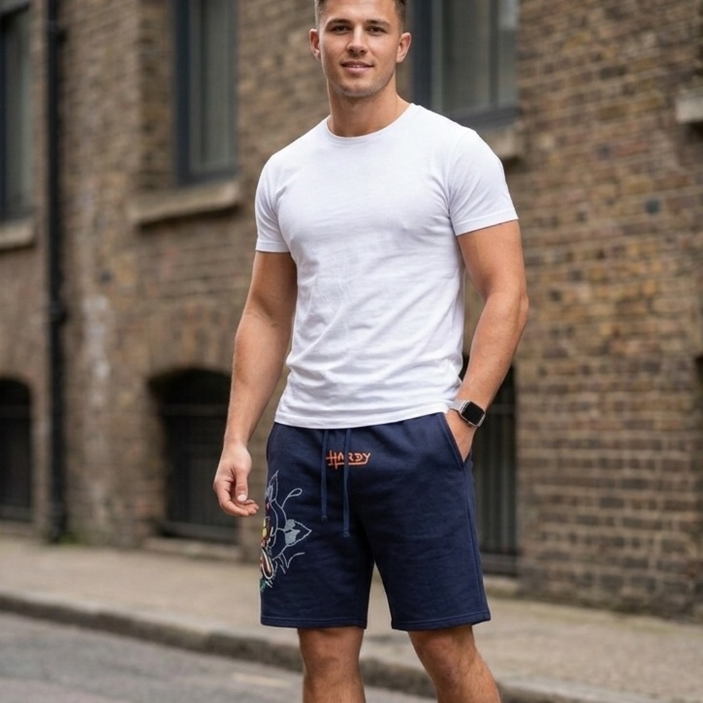 NWT Ed Hardy Men's Bulldog Graphic Navy Eclipse Shorts XL